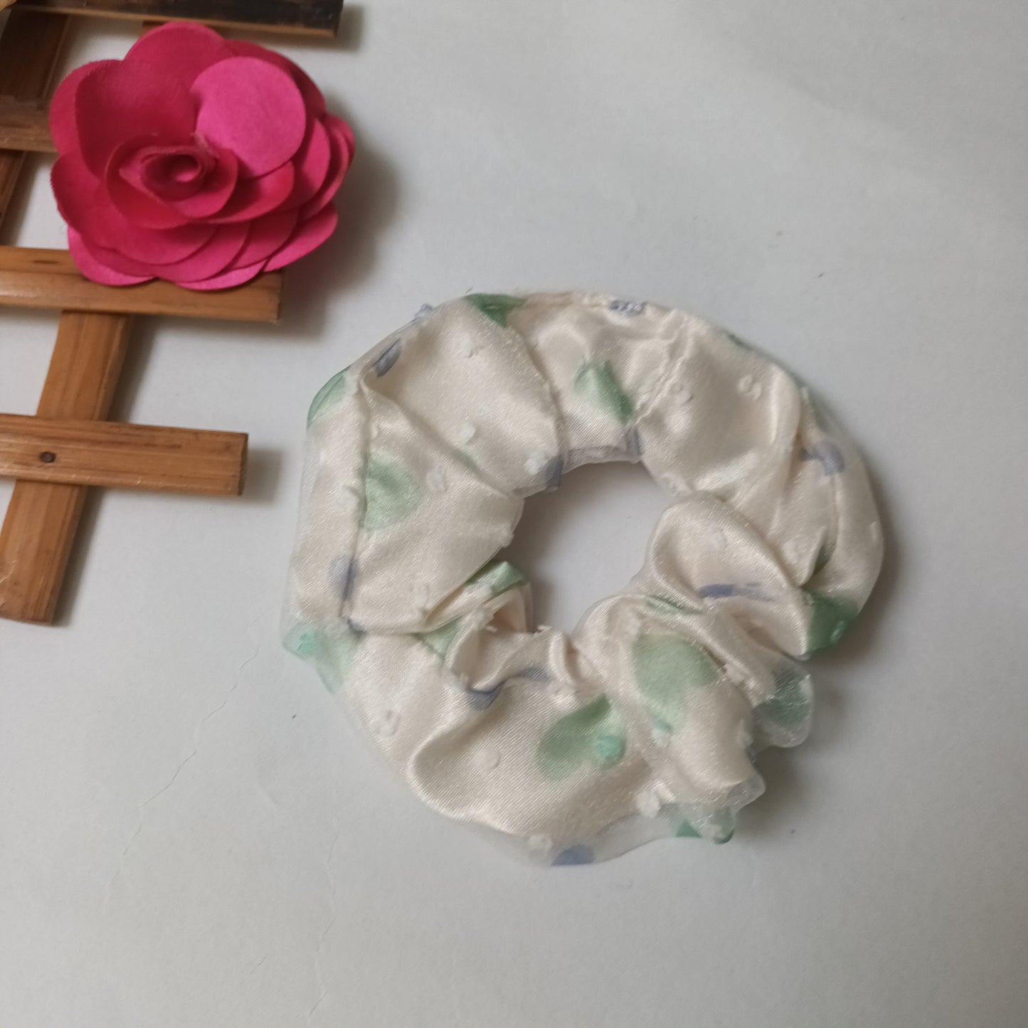 ASRA light green satin organza scrunchie