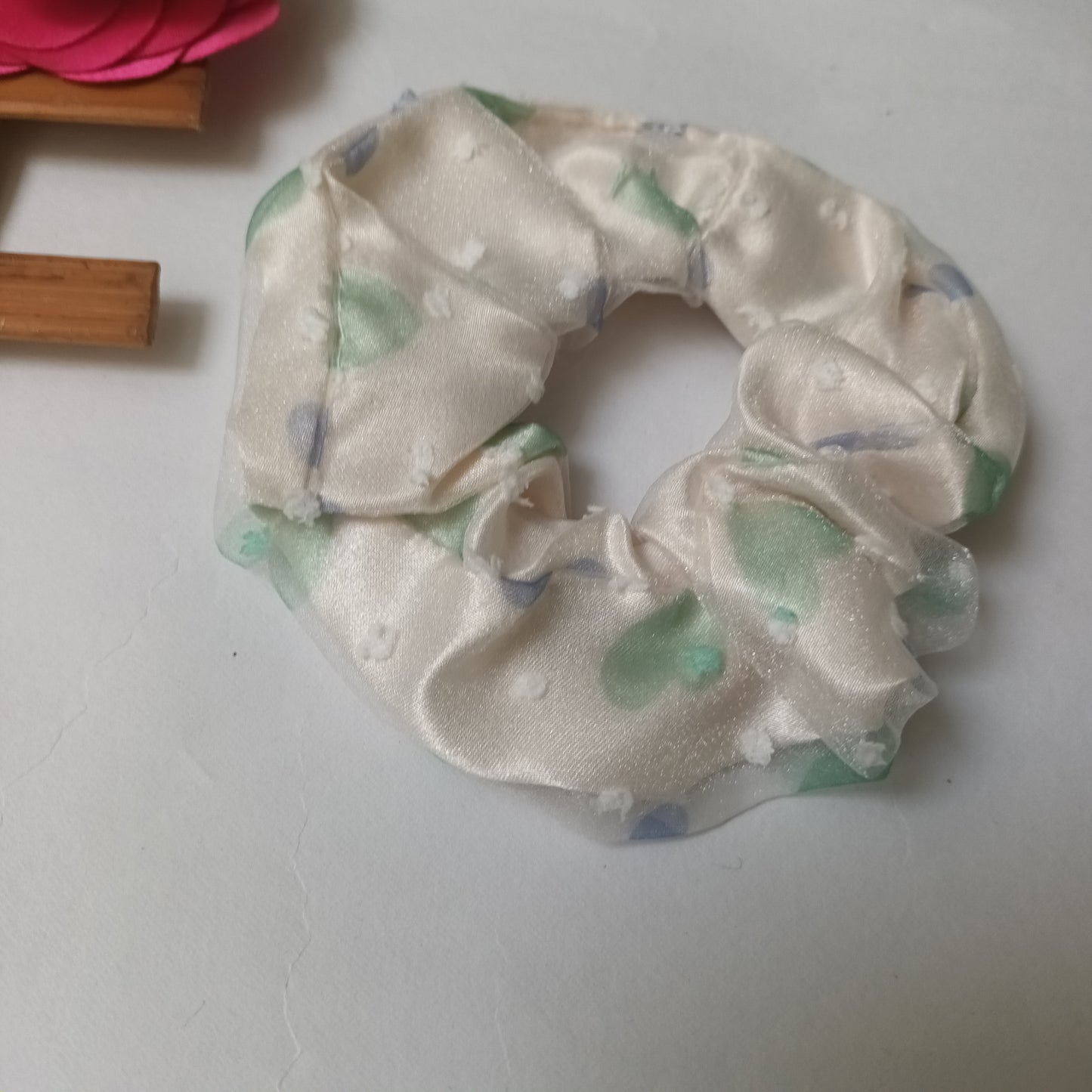 ASRA light green satin organza scrunchie