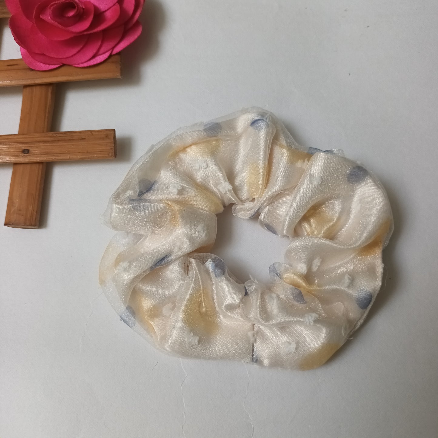 ASRA yellow satin organza scrunchie