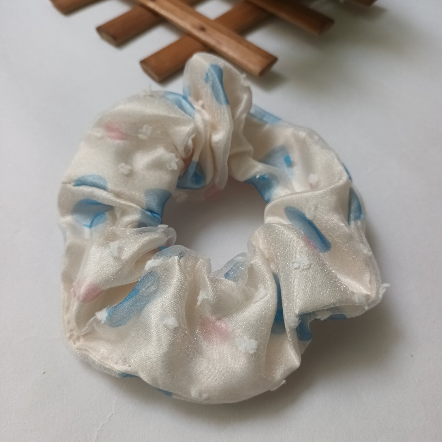 ASRA light blue satin organza scrunchie