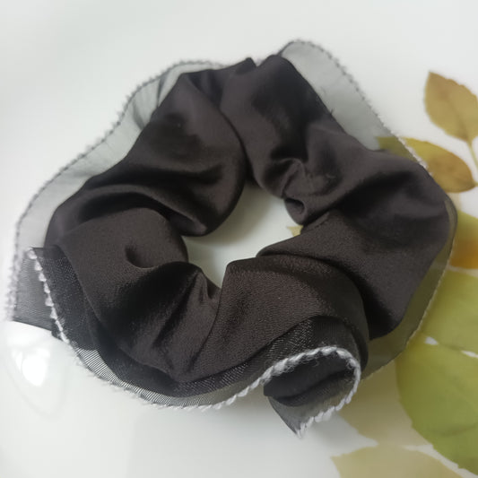 Mahina black satin organza scrunchie