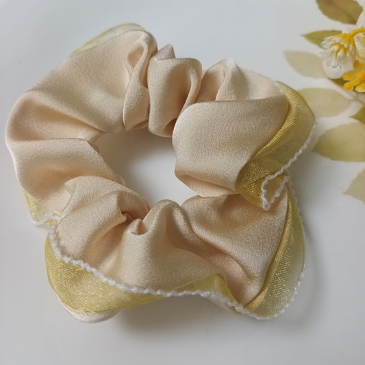 Mahina peach satin organza scrunchie