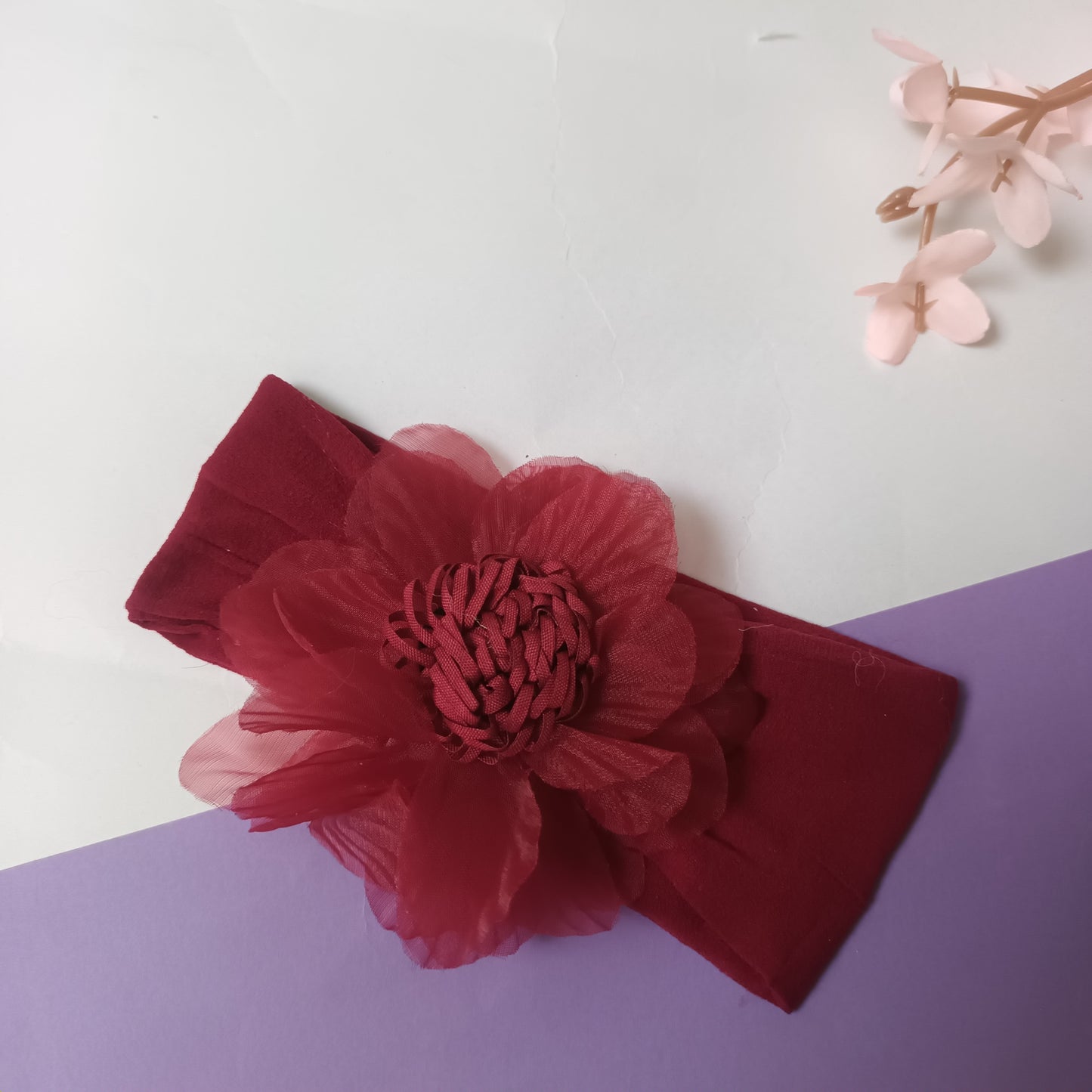 Riba maroon organza baby elastic head band