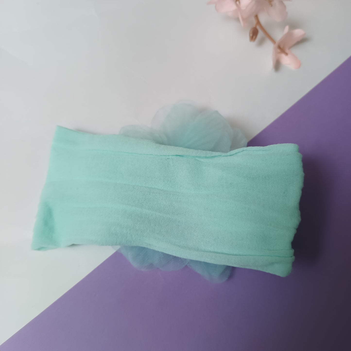 Riba light turquoise organza baby elastic head band