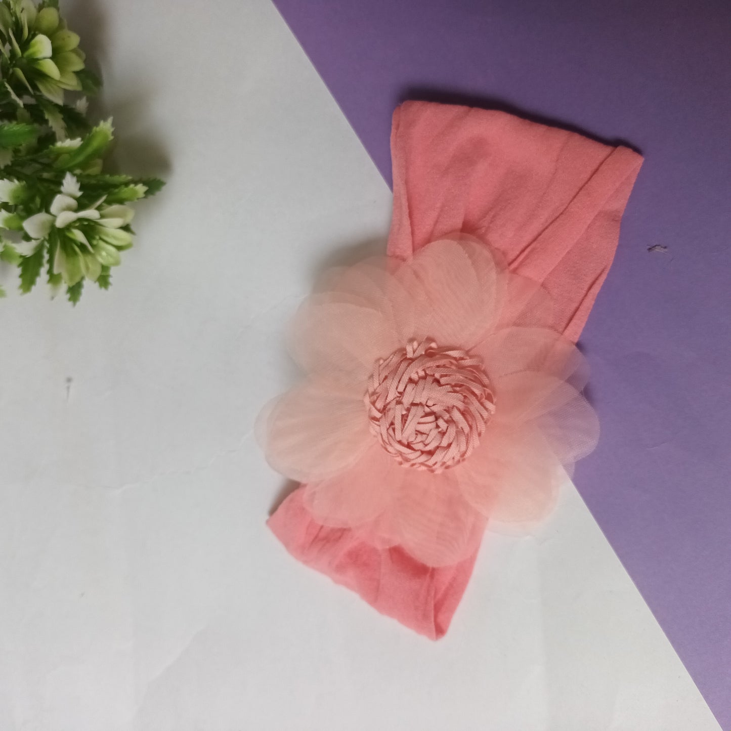 Riba baby pink organza baby elastic head band