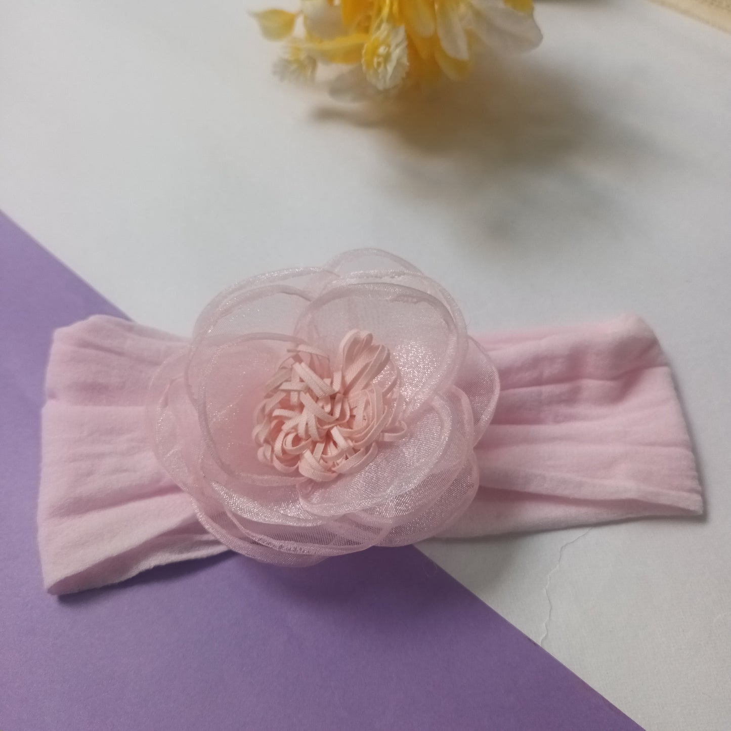 Riba pastel pink organza baby elastic head band