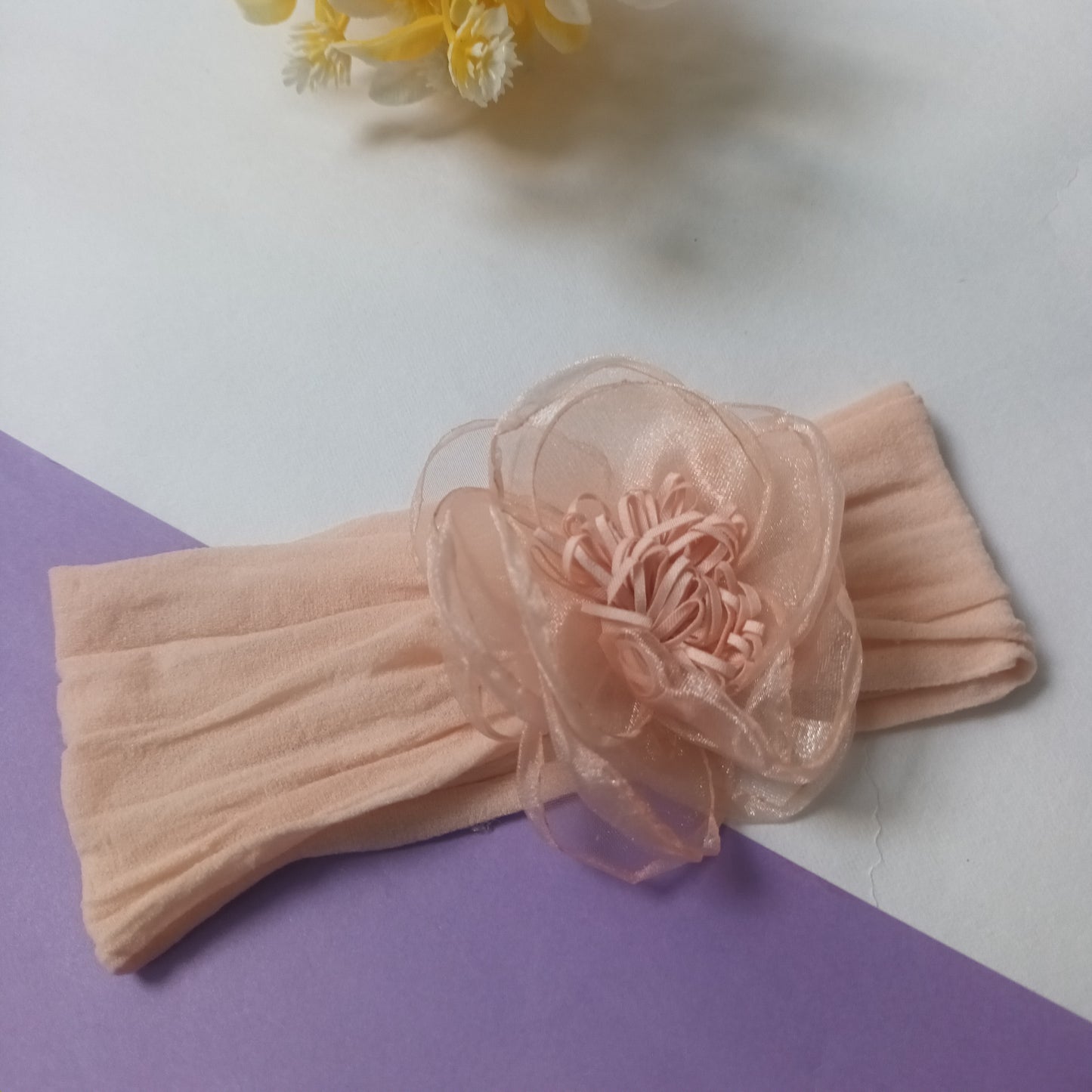 Riba peach organza baby elastic head band