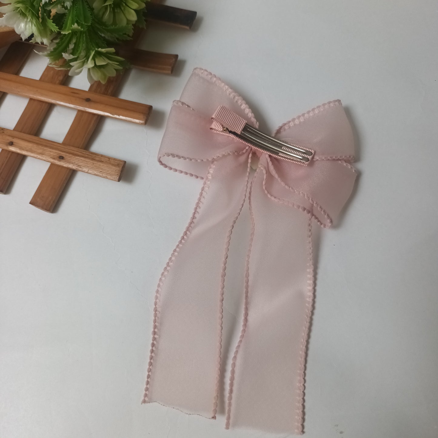 Alvina pastel pink organza bow aligator pin