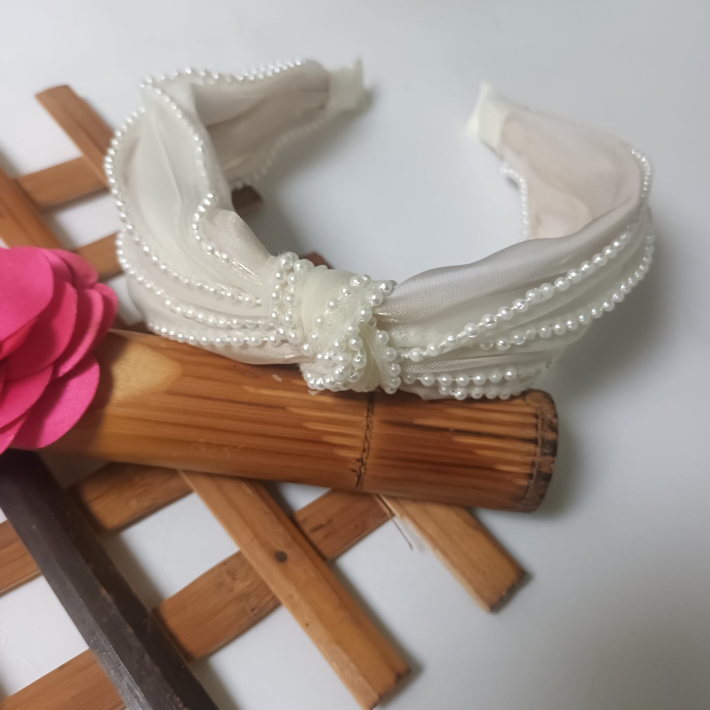 NAINA White Organza Pearl lace Head Band