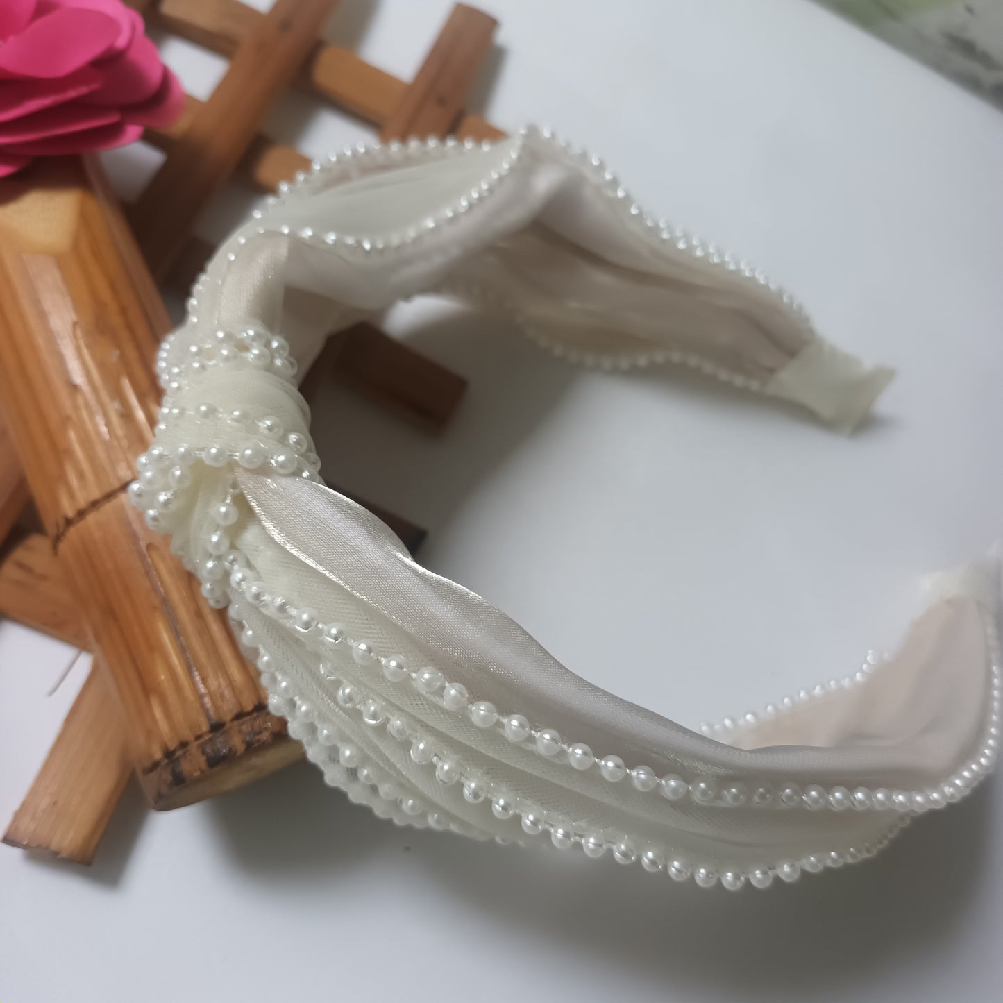 NAINA White Organza Pearl lace Head Band