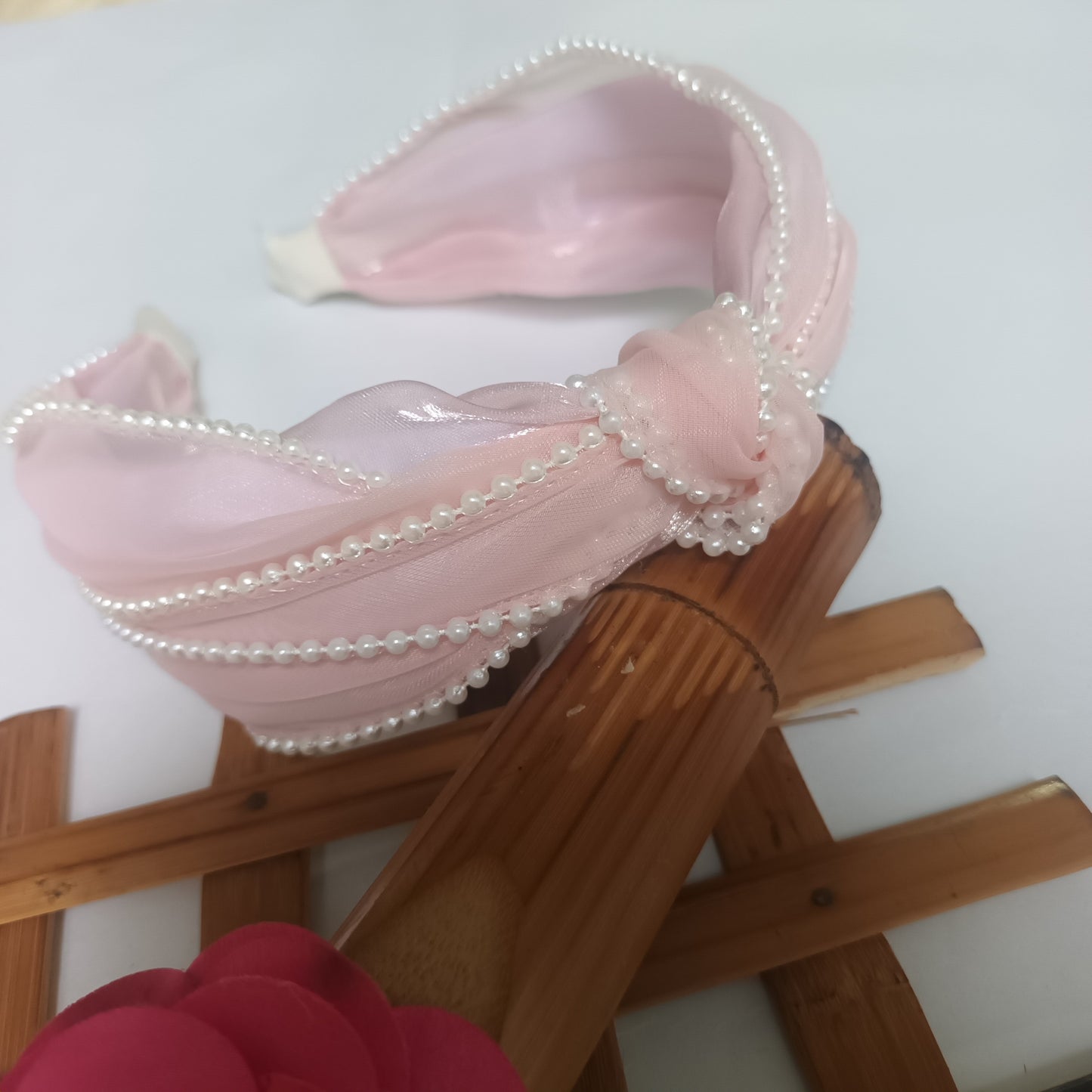 NAINA PINK Organza Pearl lace Head Band