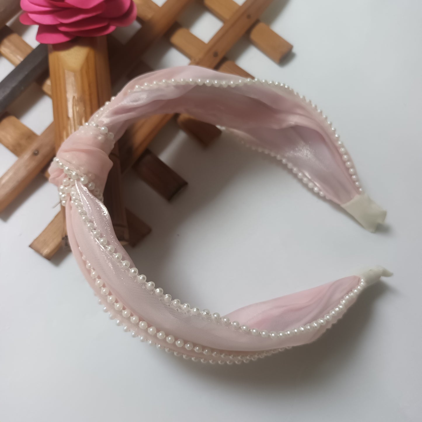 NAINA PINK Organza Pearl lace Head Band