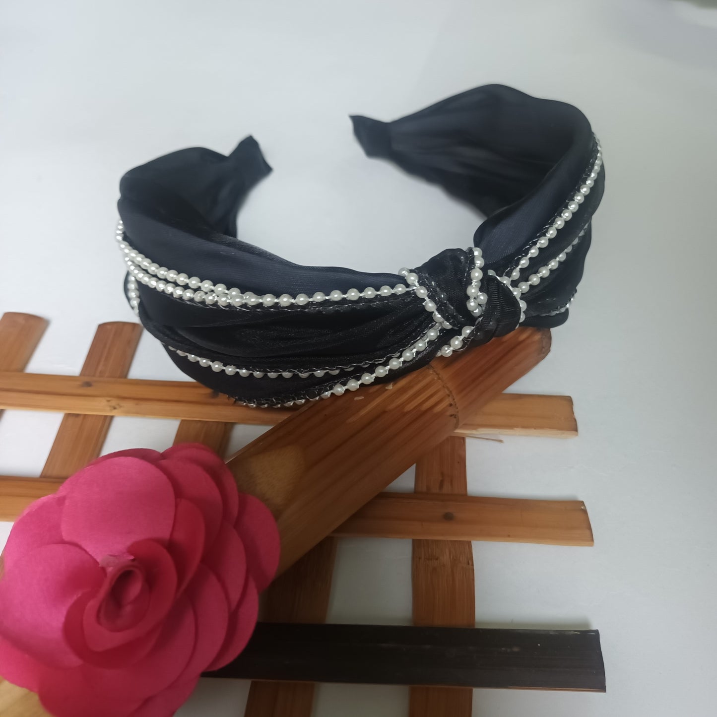 NAINA BLACK Organza Pearl lace Head Band