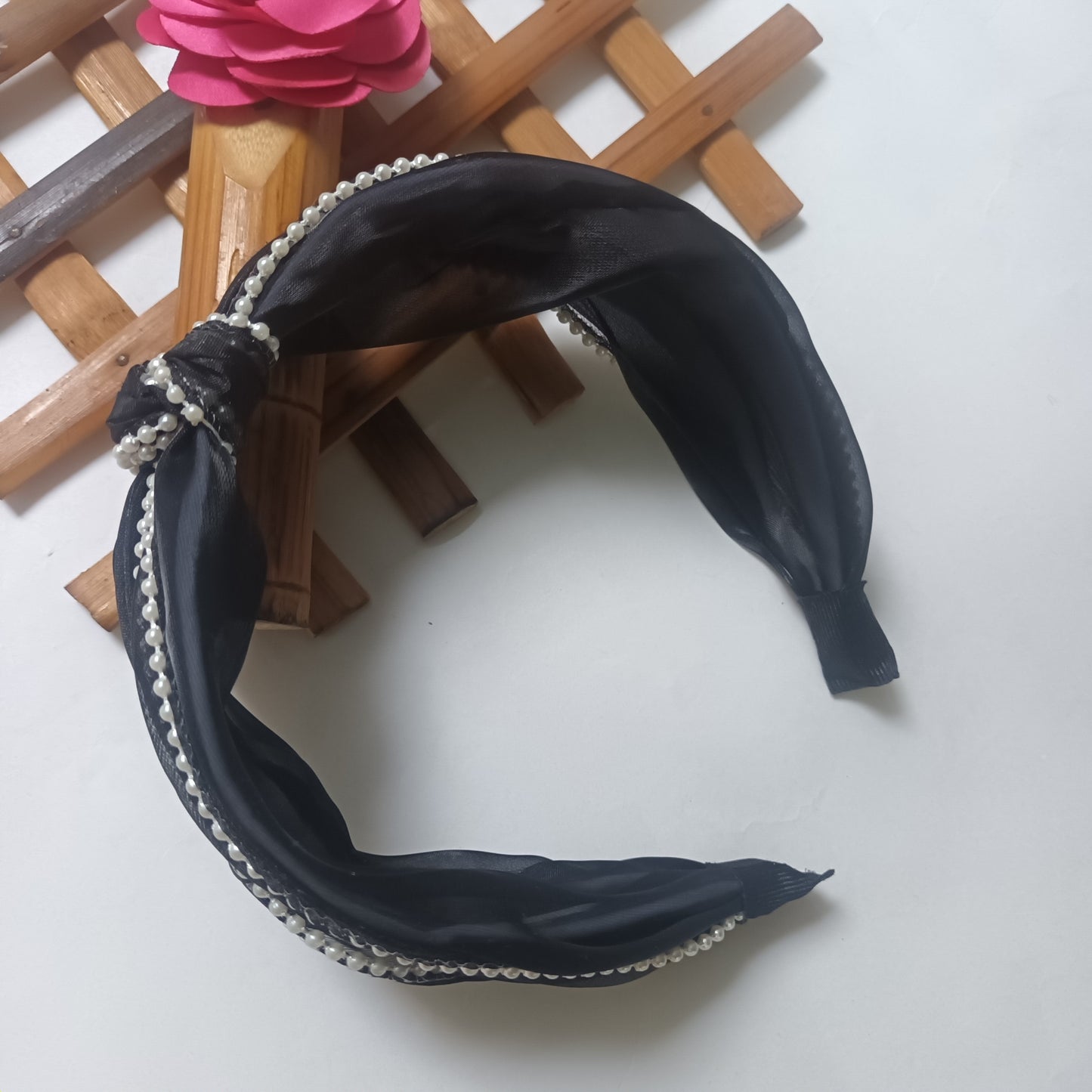 NAINA BLACK Organza Pearl lace Head Band