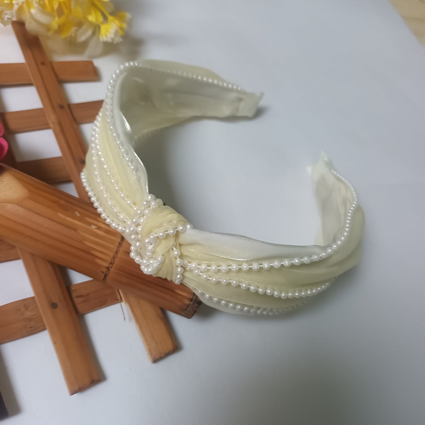 NAINA Half white Organza Pearl lace Head Band