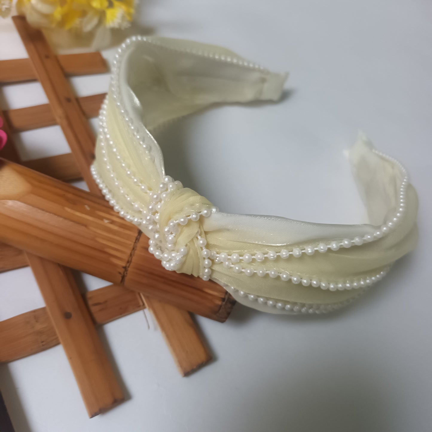 NAINA Half white Organza Pearl lace Head Band