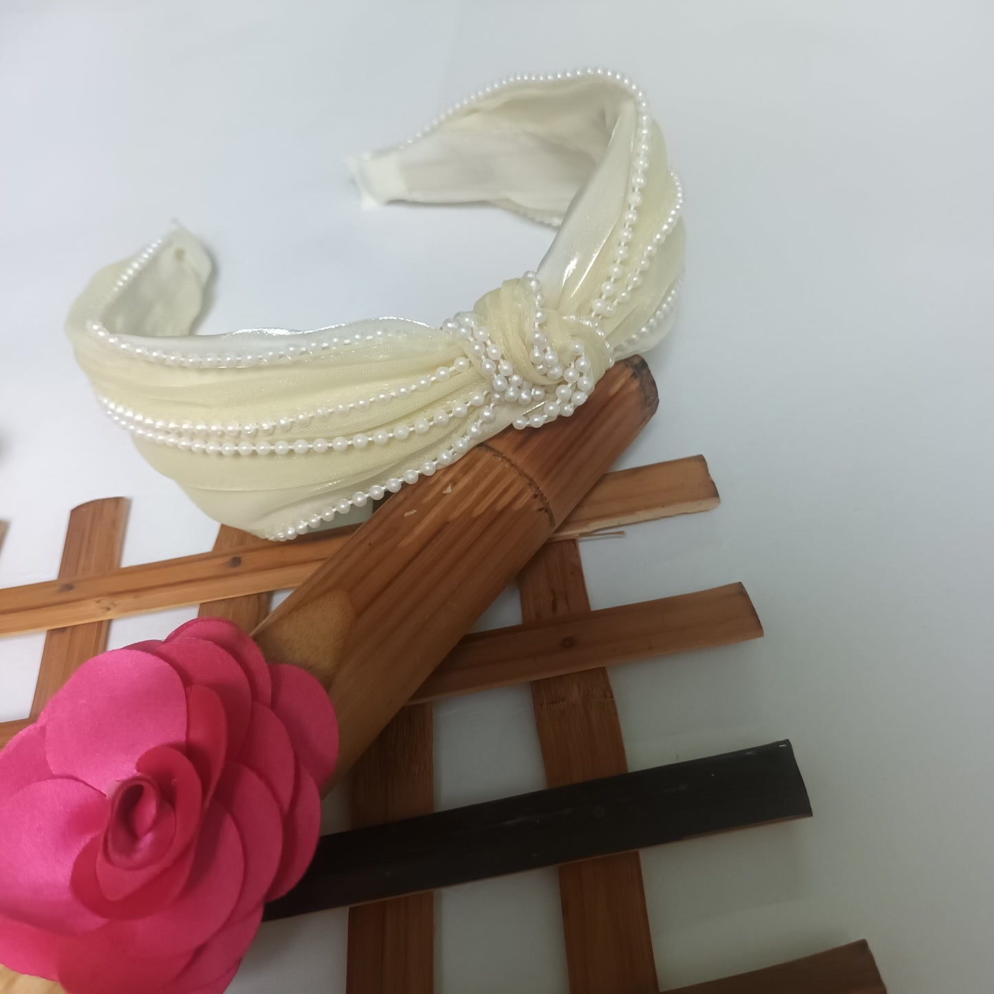 NAINA Half white Organza Pearl lace Head Band