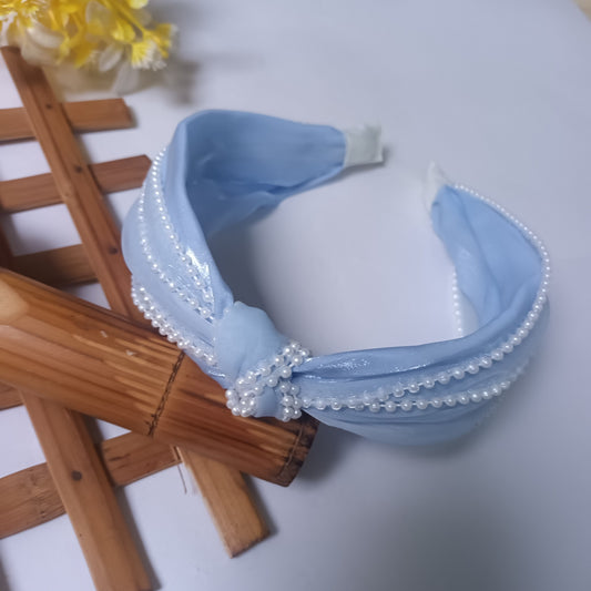 NAINA Sky Blue Organza Pearl lace Head Band