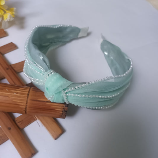 NAINA Sea green Organza Pearl lace Head Band