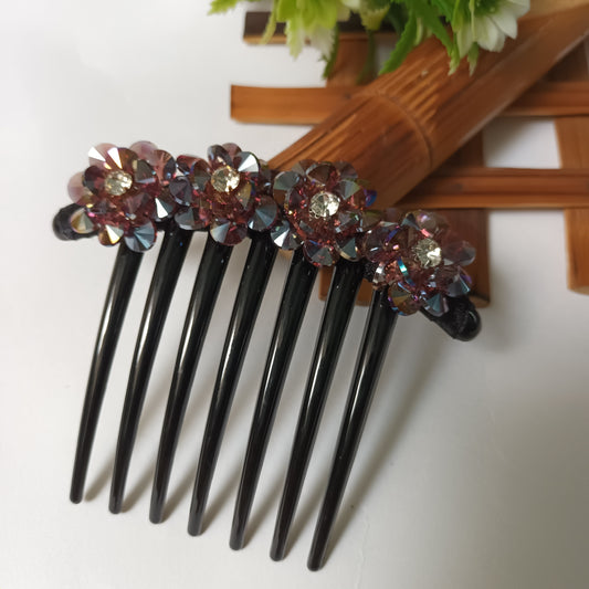 SARIA crystal multiflower purple hair comb