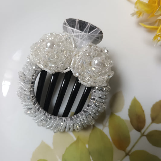 Asra crystal-pearl white punja hair comb