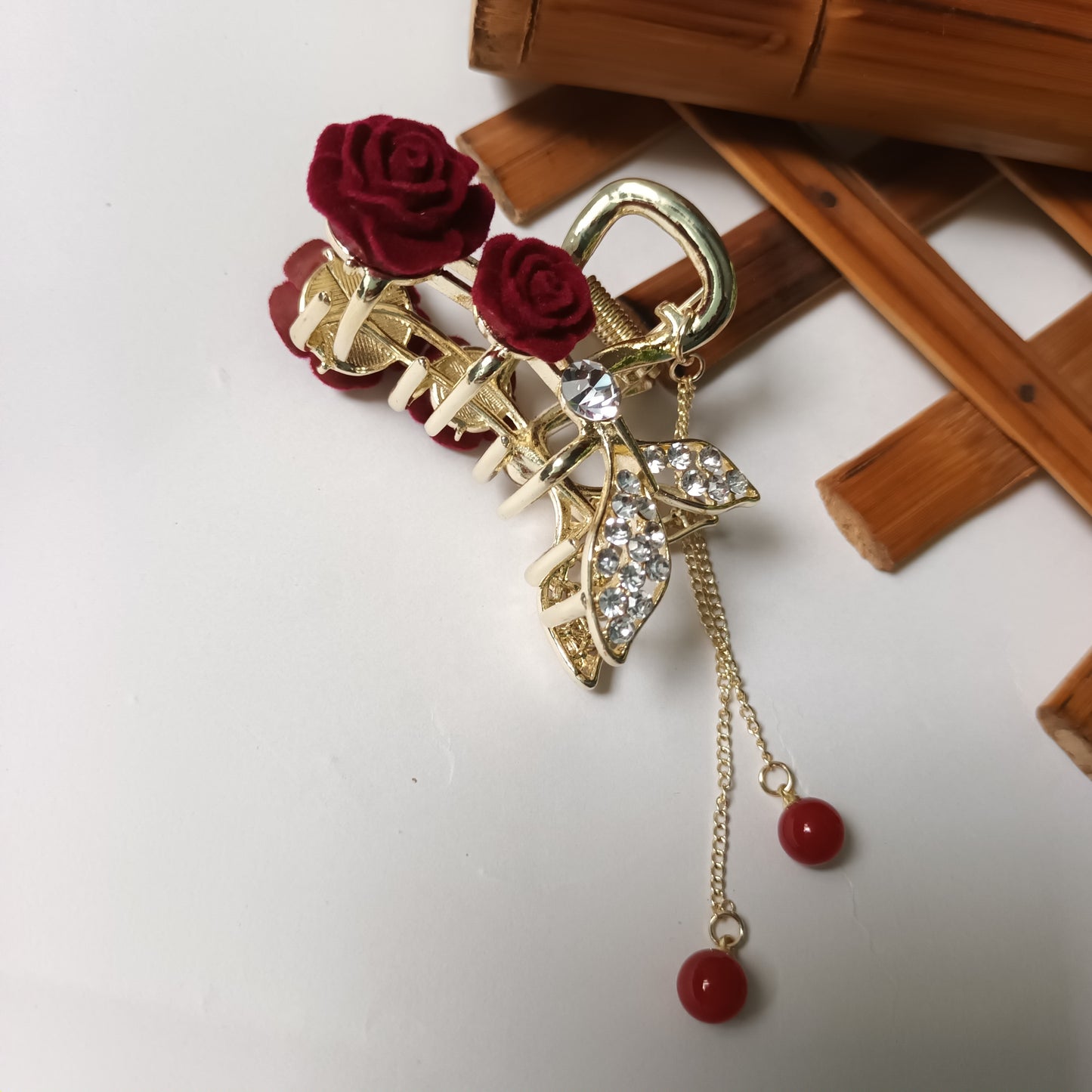 Isra red rose mermaid tasseled claw clip