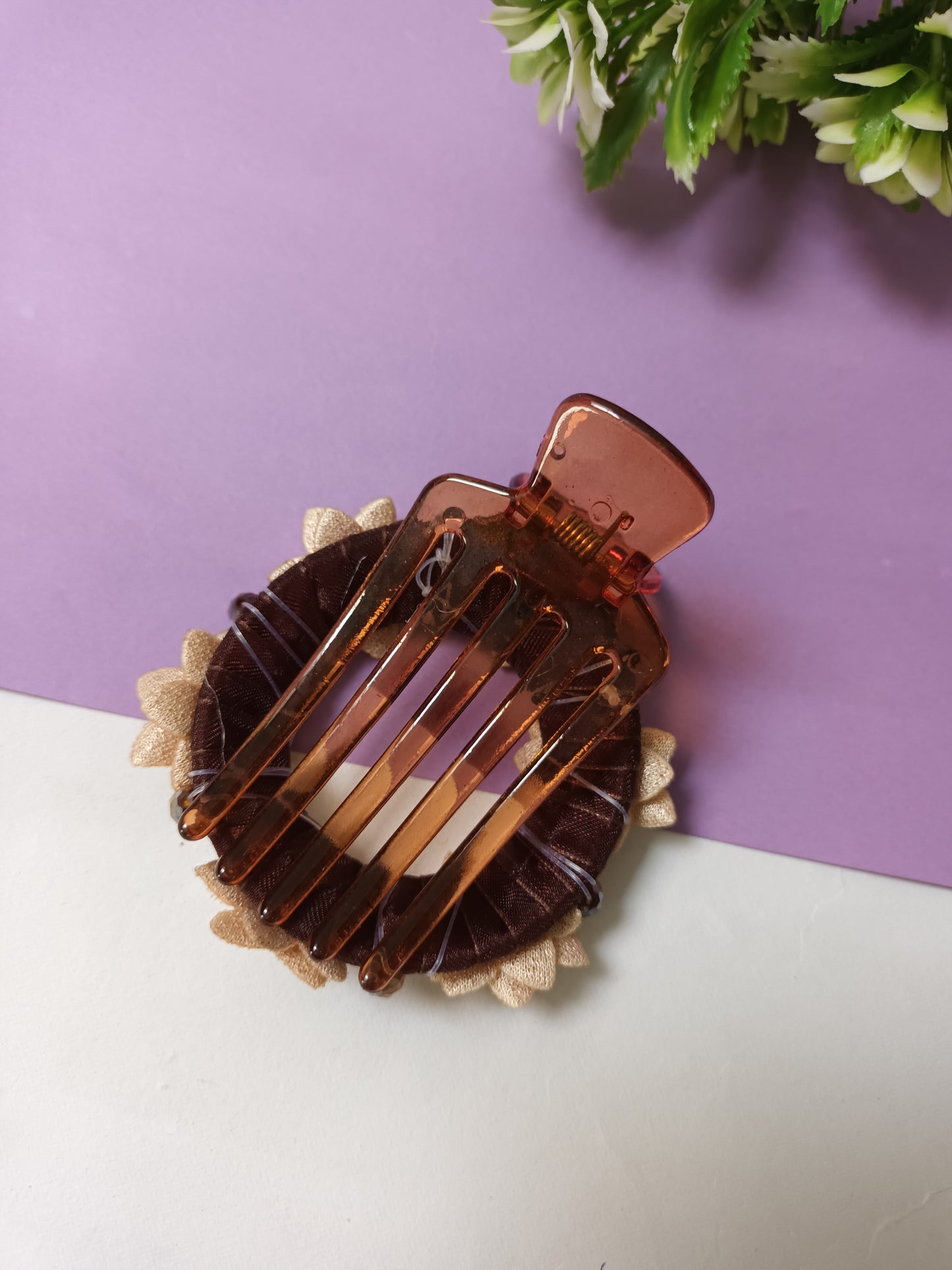 QIZRA pearl multiflower brown panja hair comb