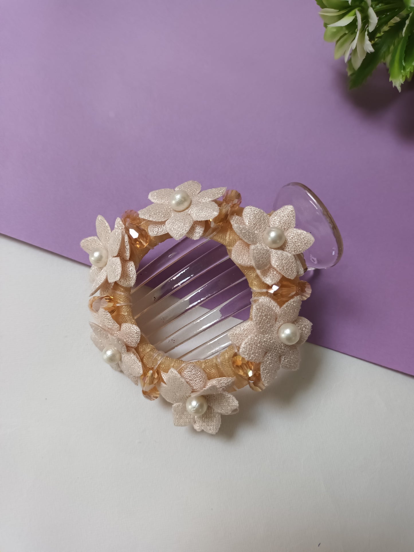 QIZRA pearl multiflower yellow punja hair comb