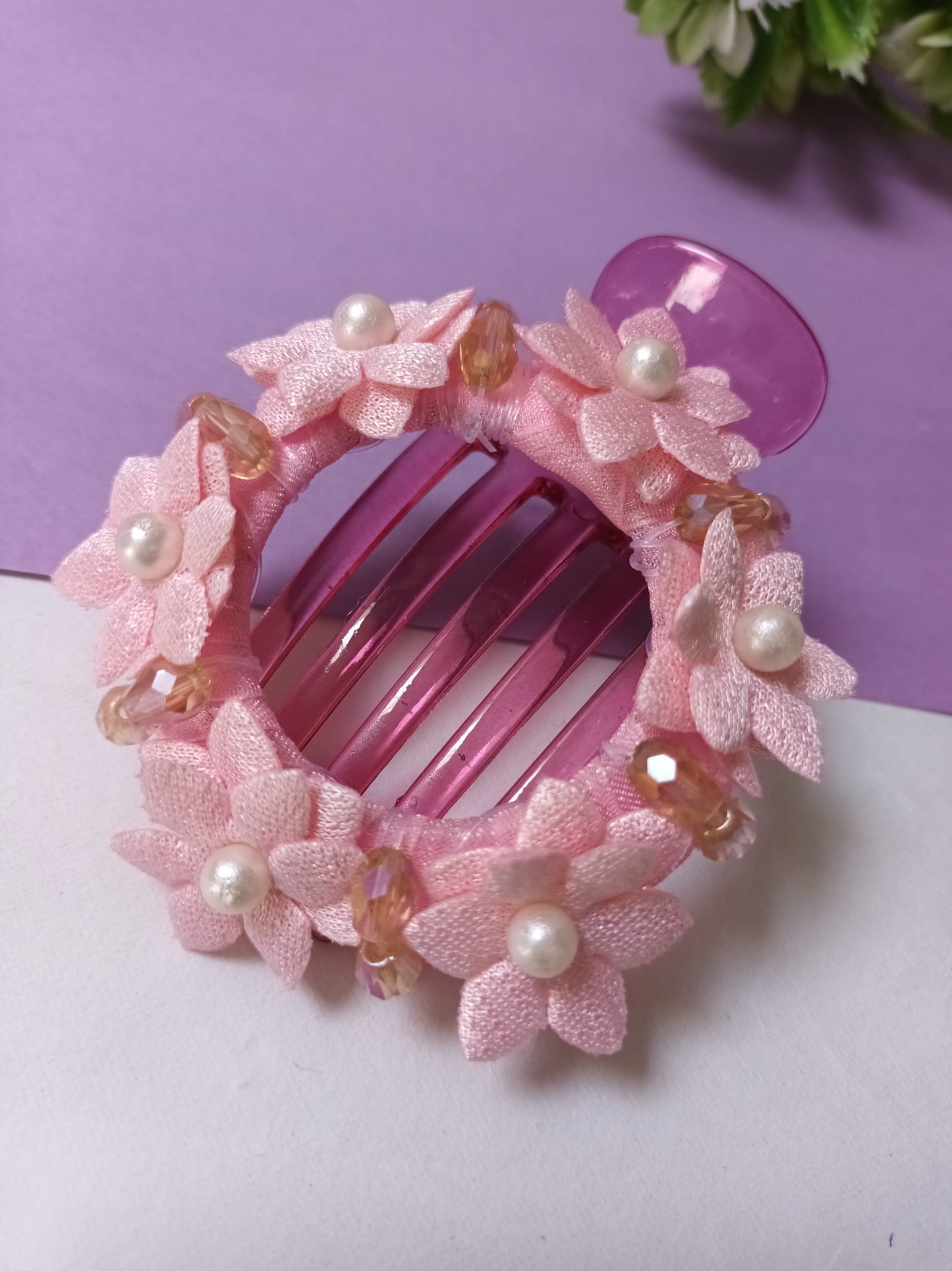 QIZRA pearl multiflower pink punja hair comb