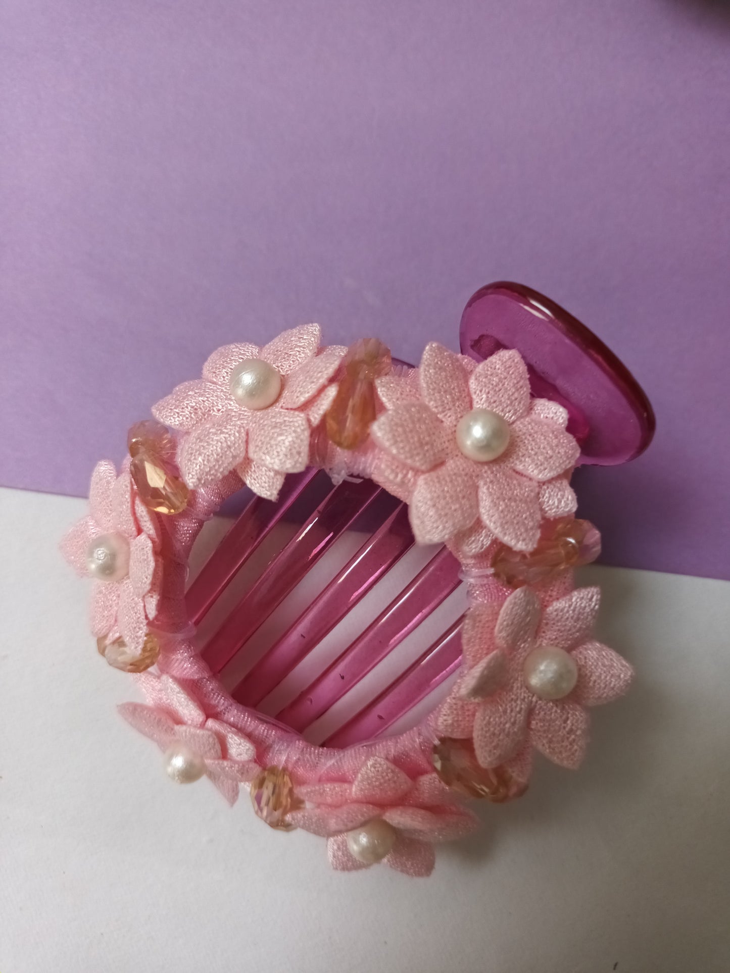 QIZRA pearl multiflower pink punja hair comb