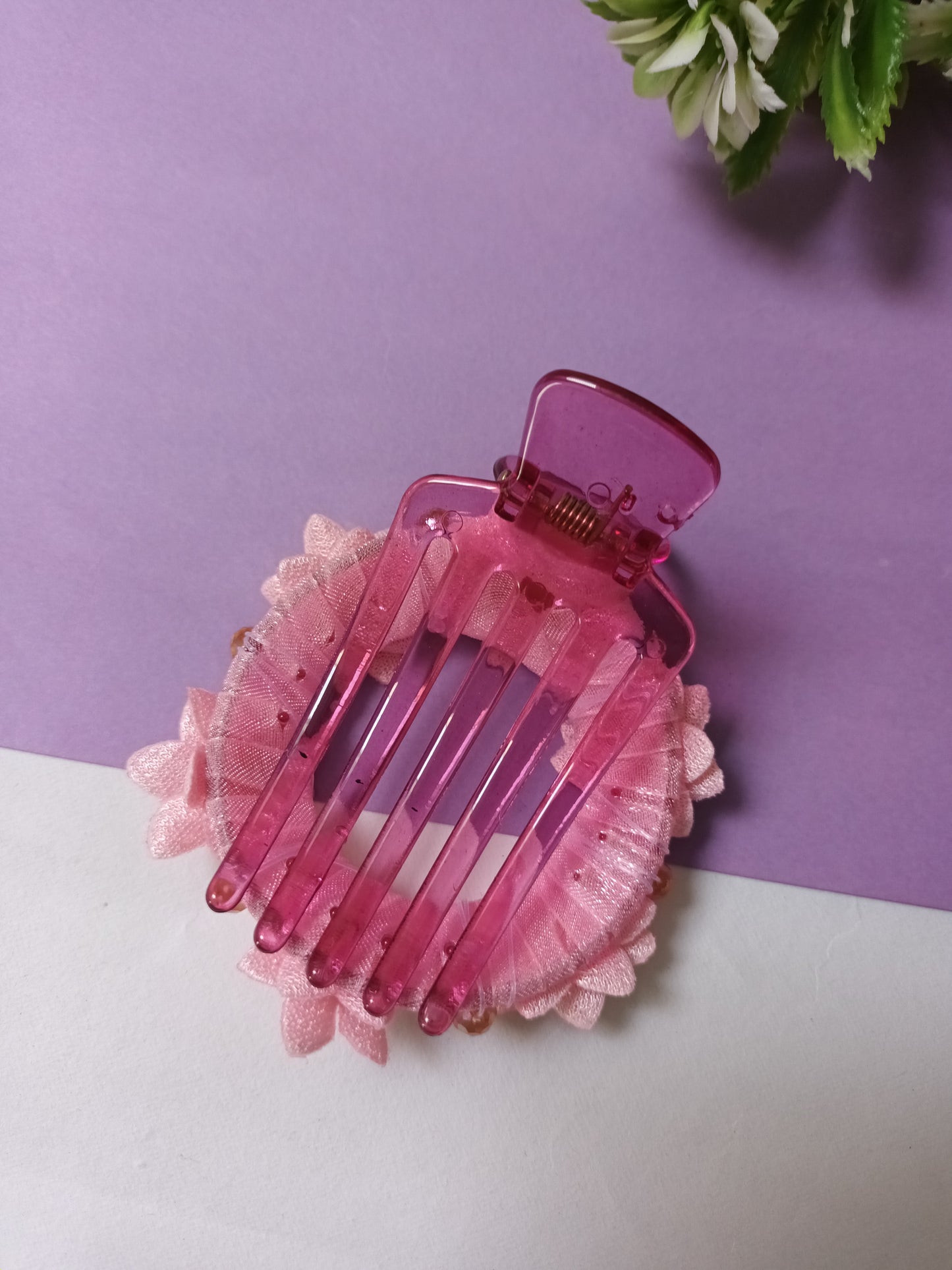 QIZRA pearl multiflower pink punja hair comb