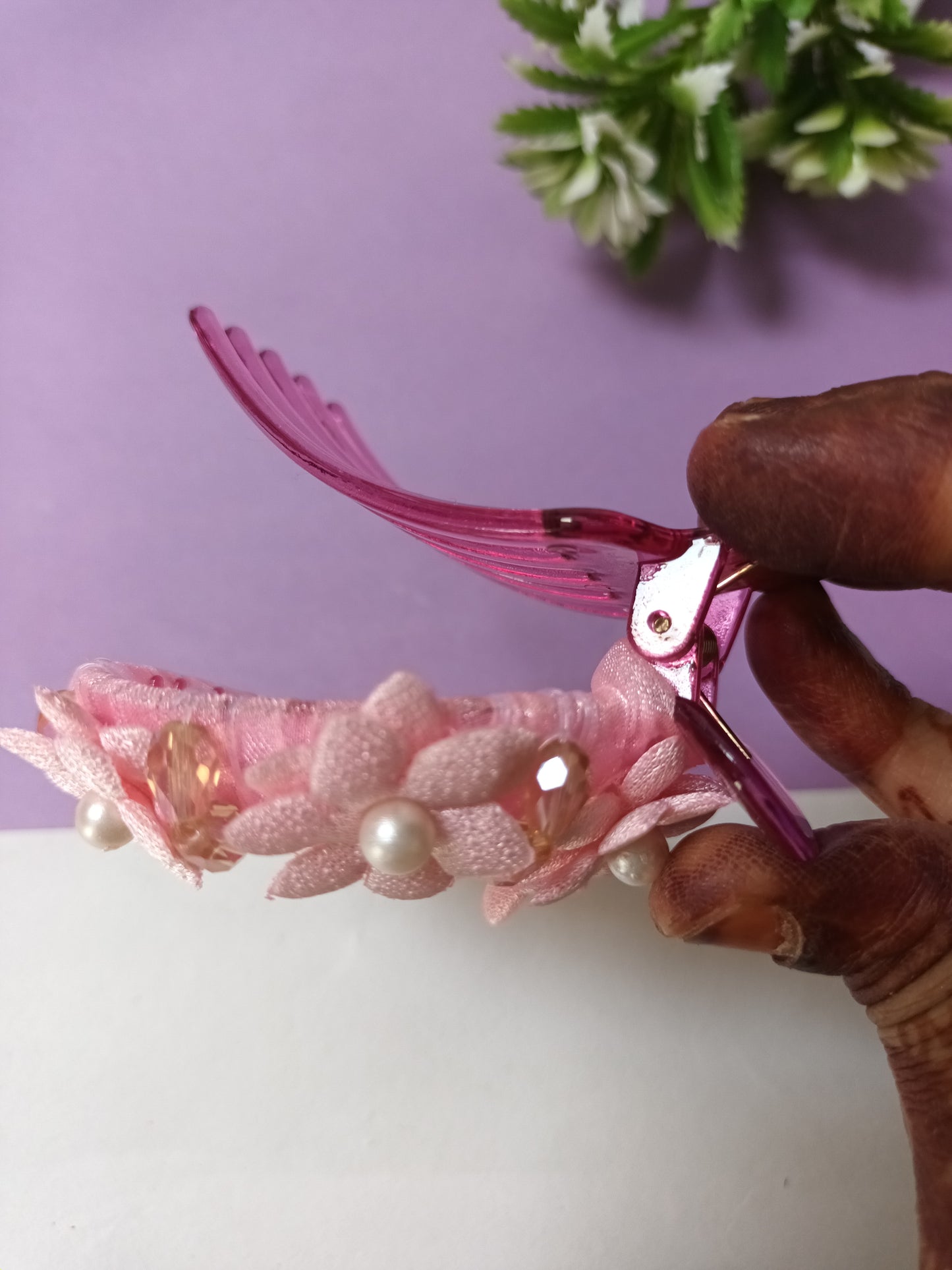 QIZRA pearl multiflower pink punja hair comb