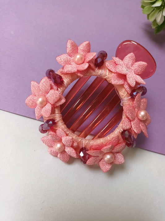 QIZRA pearl multiflower peach panja hair comb