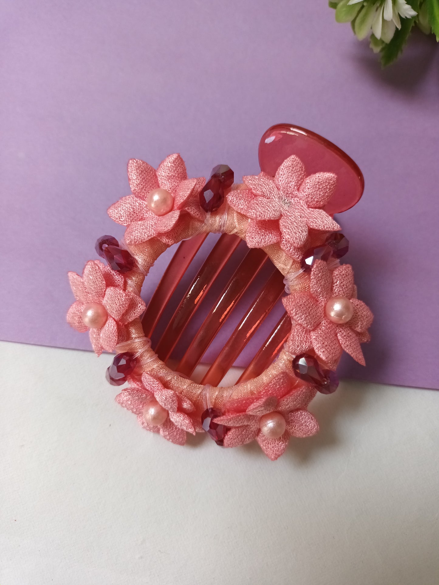 QIZRA pearl multiflower peach panja hair comb