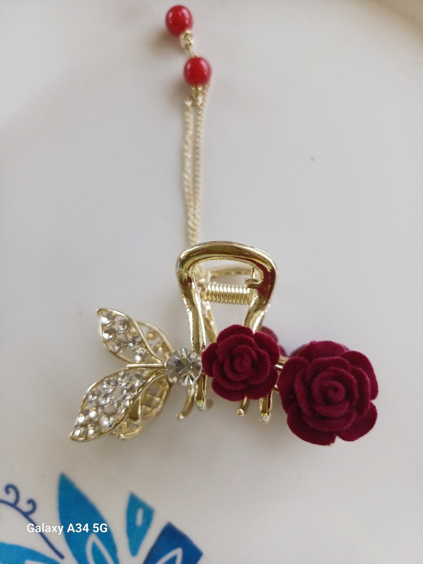 Isra red rose mermaid tasseled claw clip