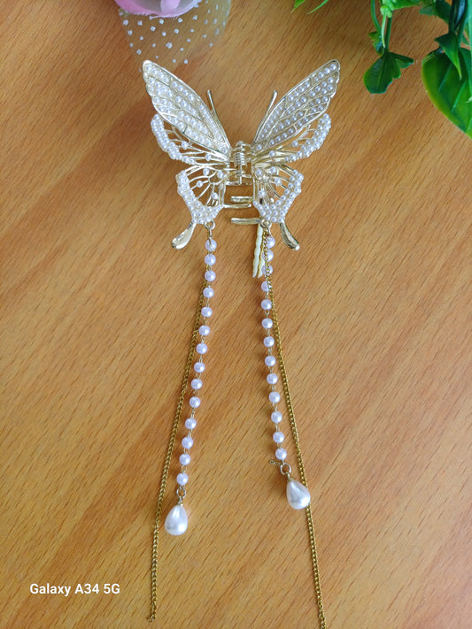 Shaila pearl butterfly tasseled claw