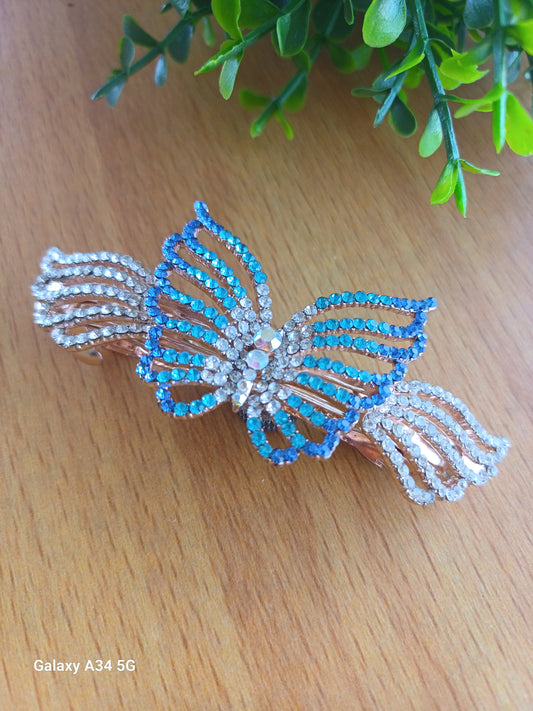 SIMRA WHITE BLUE Rhinestone BUTTERFLY back clips