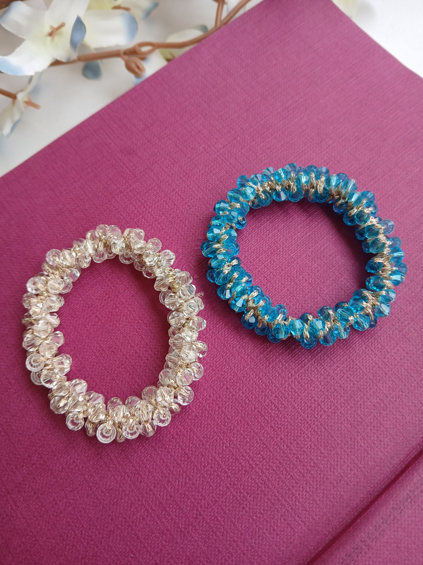 CHAMELI Skyblue-White  Crystal Rubber Bands