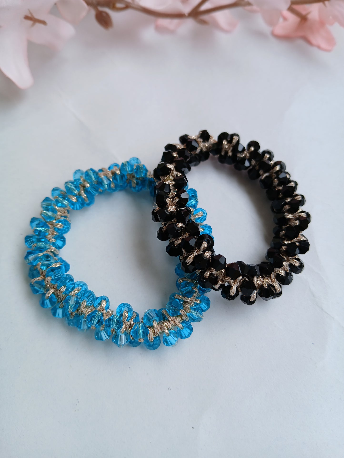 CHAMELI  Skyblue-Black Crystal Rubber Bands