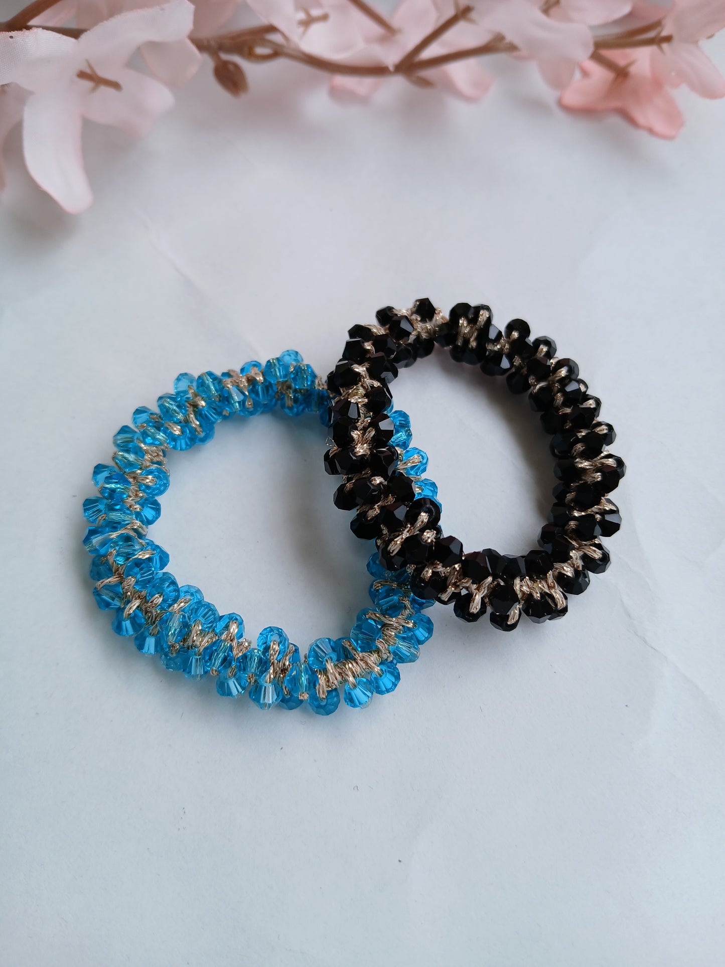 CHAMELI  Skyblue-Black Crystal Rubber Bands