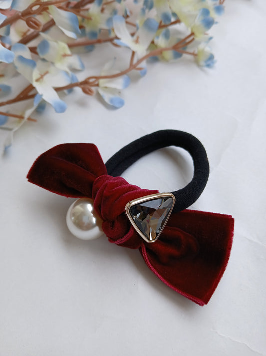 NAIMA Maroon velvet Pearl Rubber Band