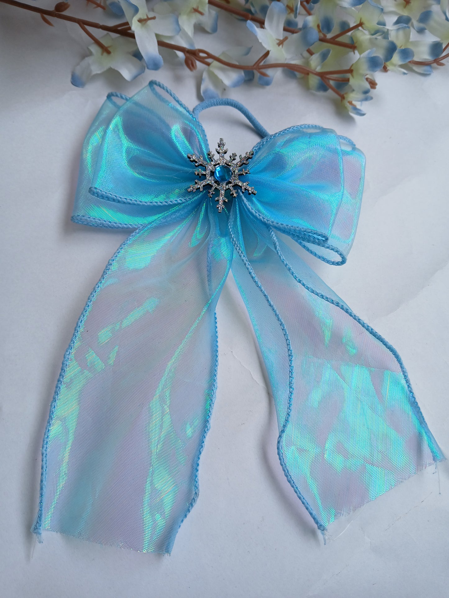 SIMRA aqua blue Organza Bow Rubber Band