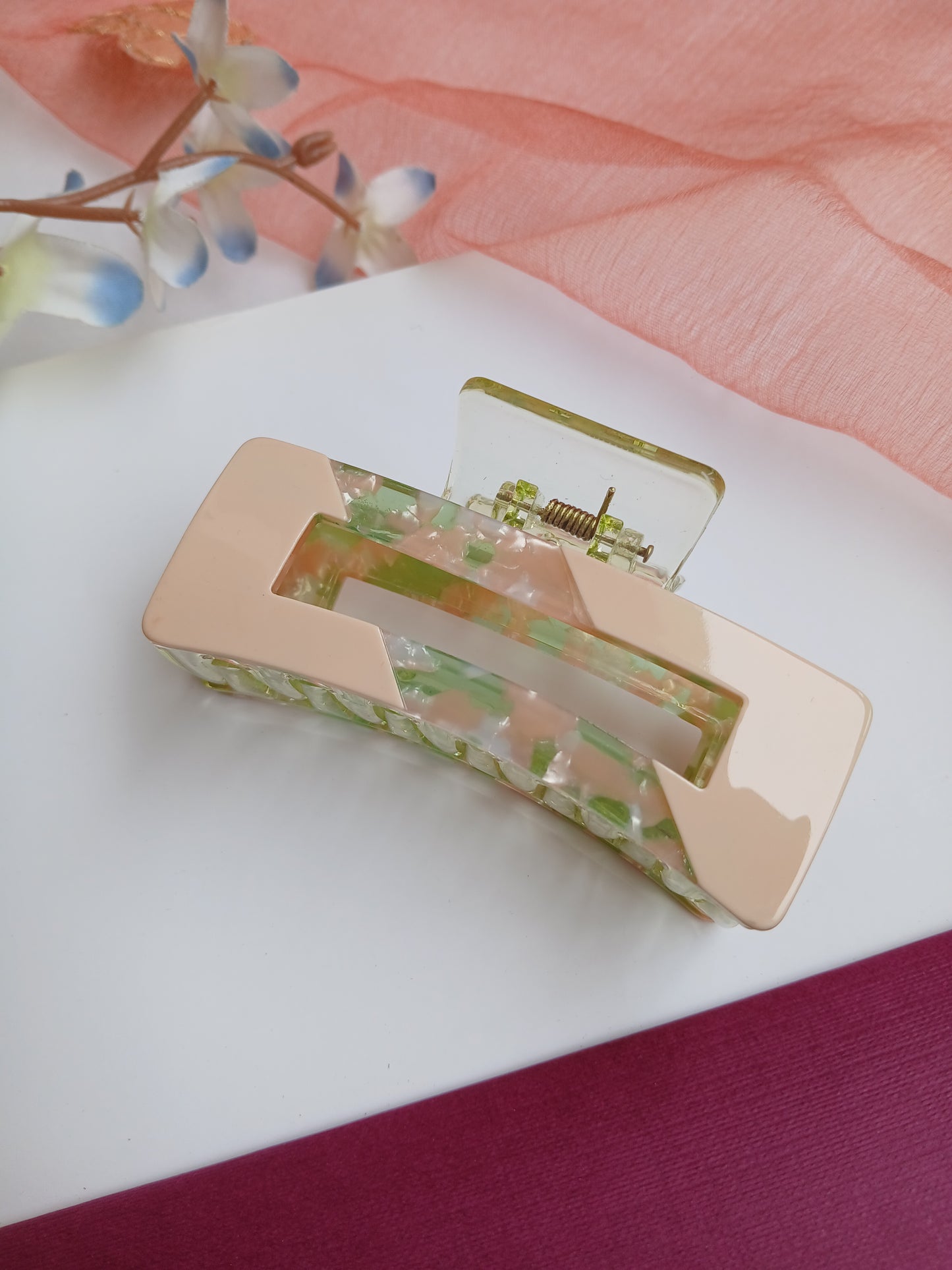 JABEEN Olive Green Rectangular Acrylic Claw clip