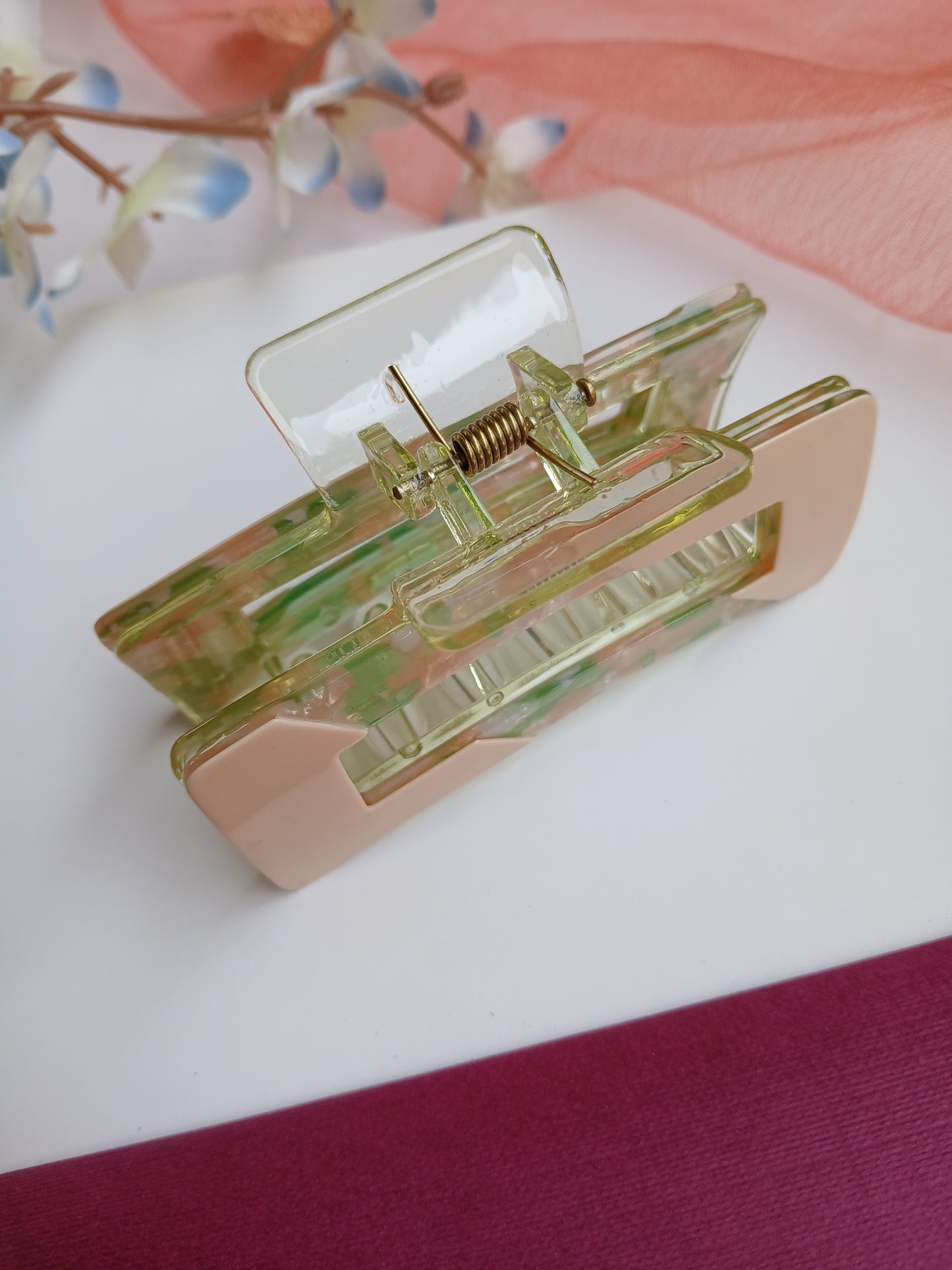 JABEEN Olive Green Rectangular Acrylic Claw clip