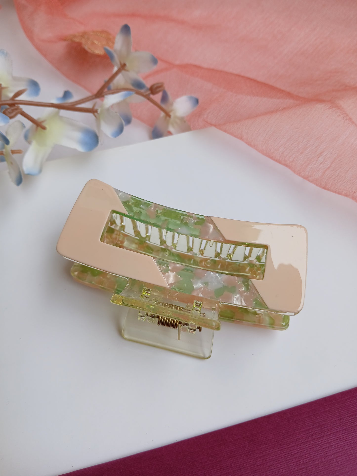 JABEEN Olive Green Rectangular Acrylic Claw clip