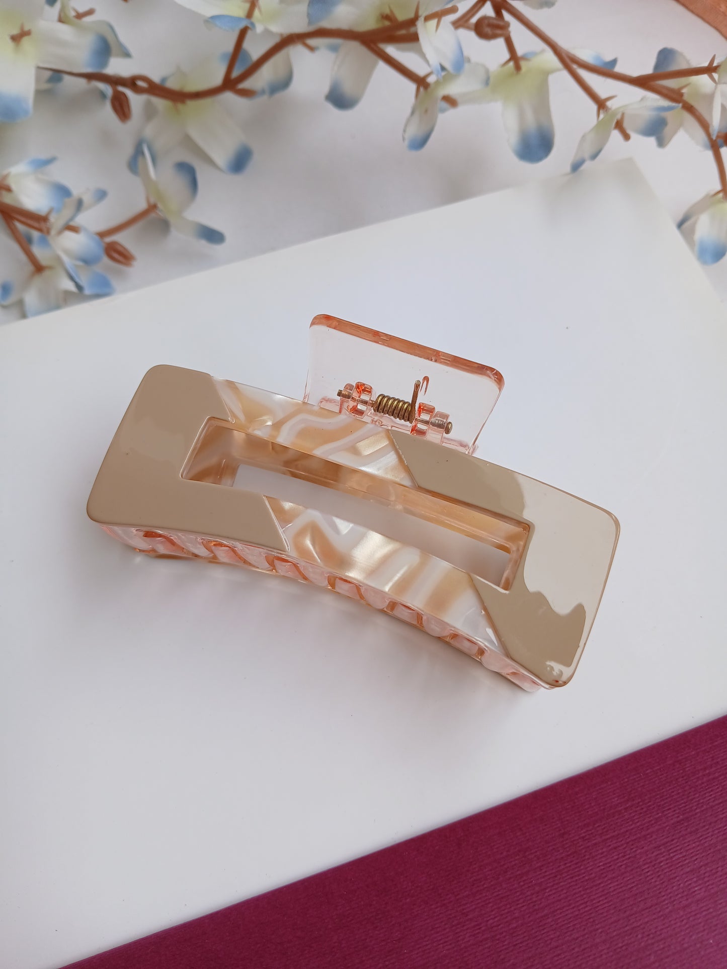 JABEEN Peach Rectangular Acrylic Claw clip