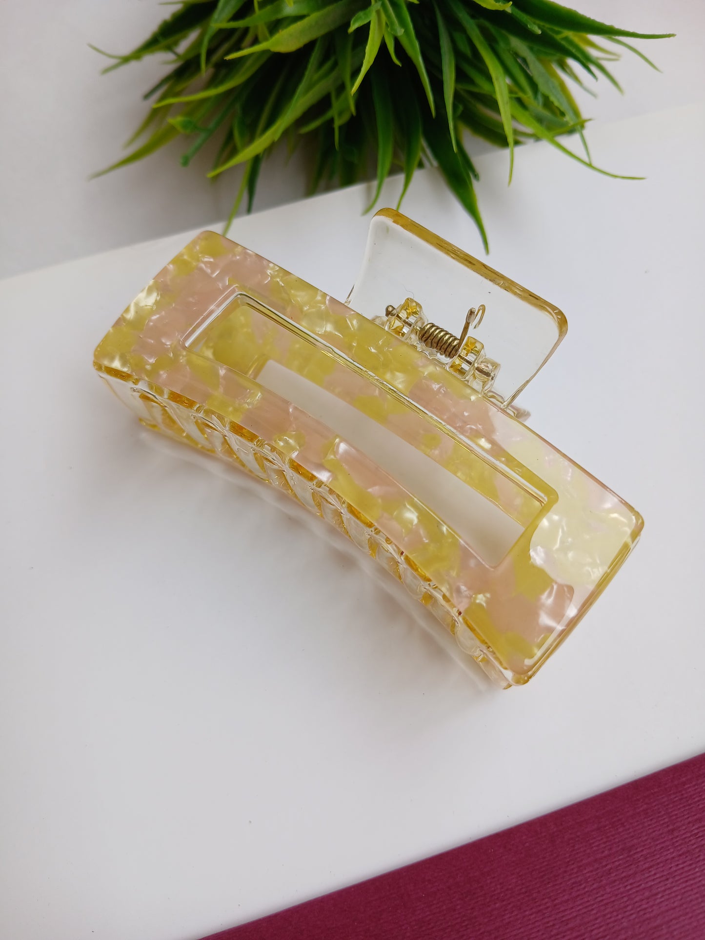 JABEEN Yellow Rectangular Acrylic Claw clip