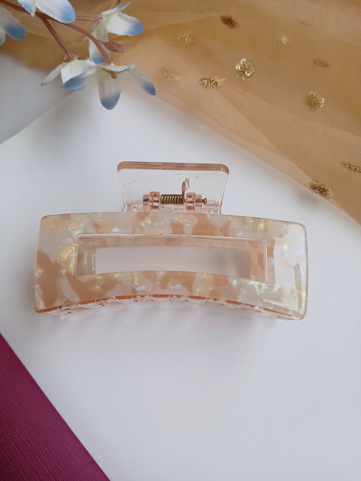 JABEEN Peach Rectangular Acrylic Claw clip