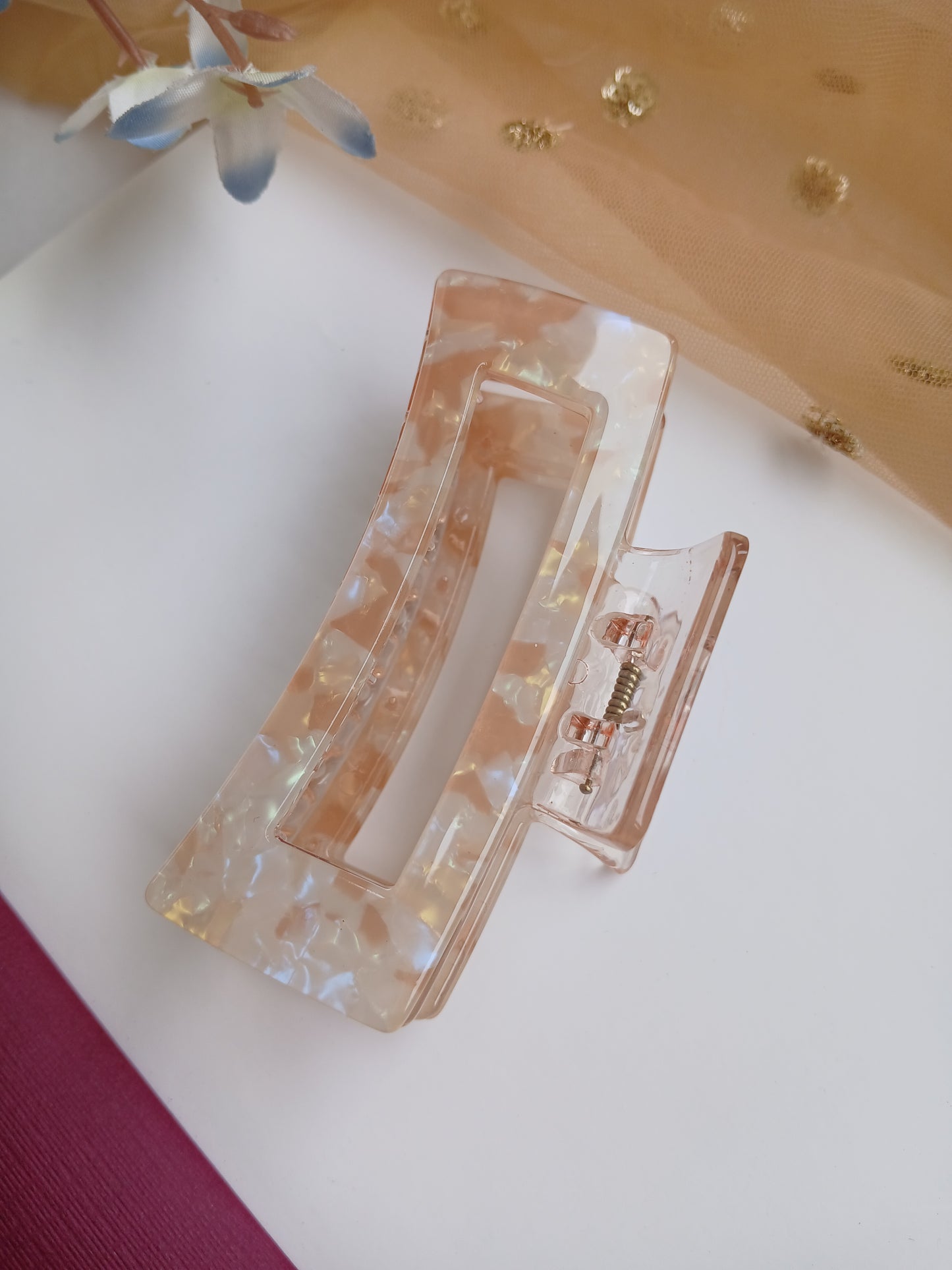 JABEEN Peach Rectangular Acrylic Claw clip