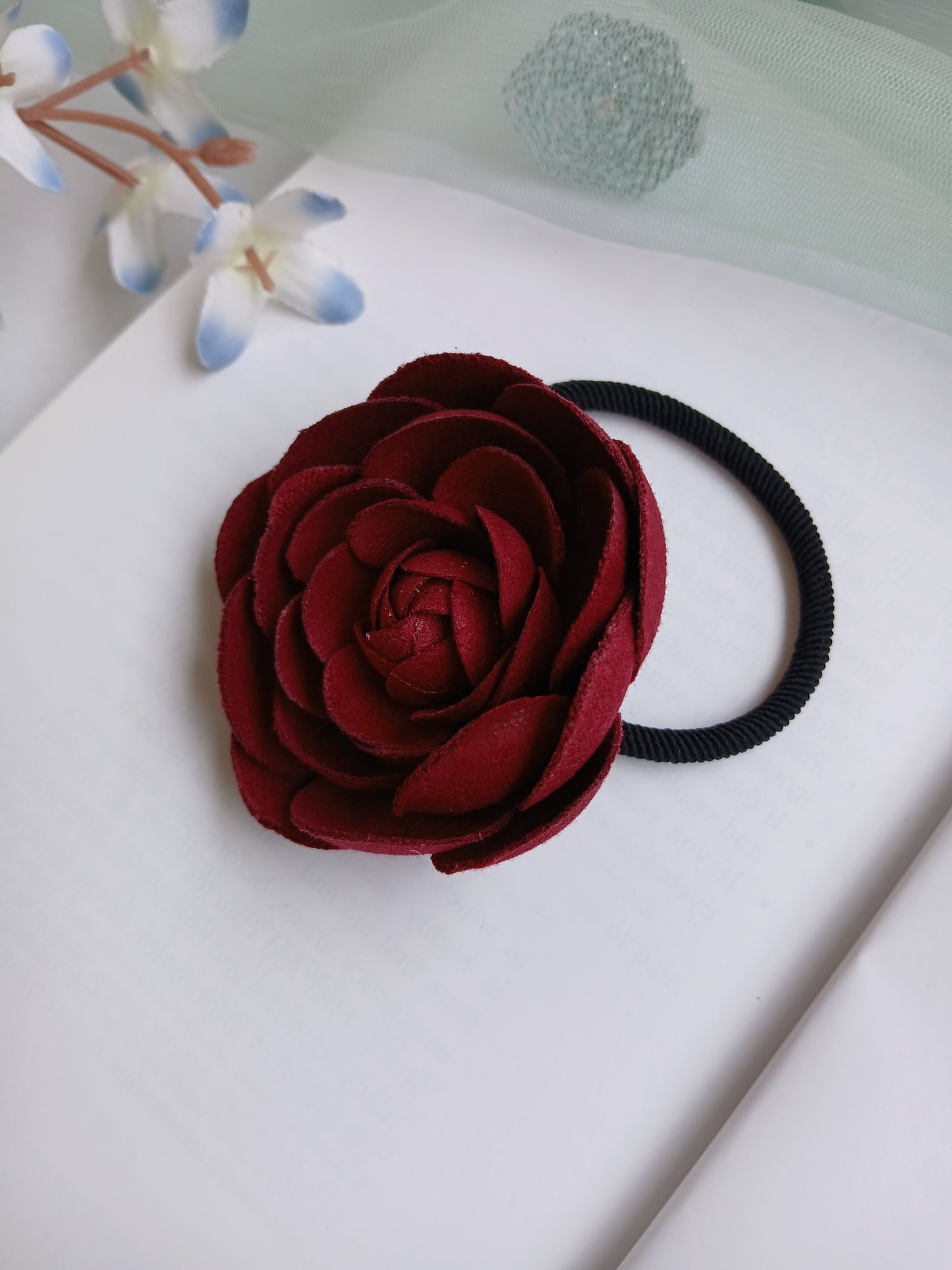 LAIBA Maroon ROSE Flower Rubber Band